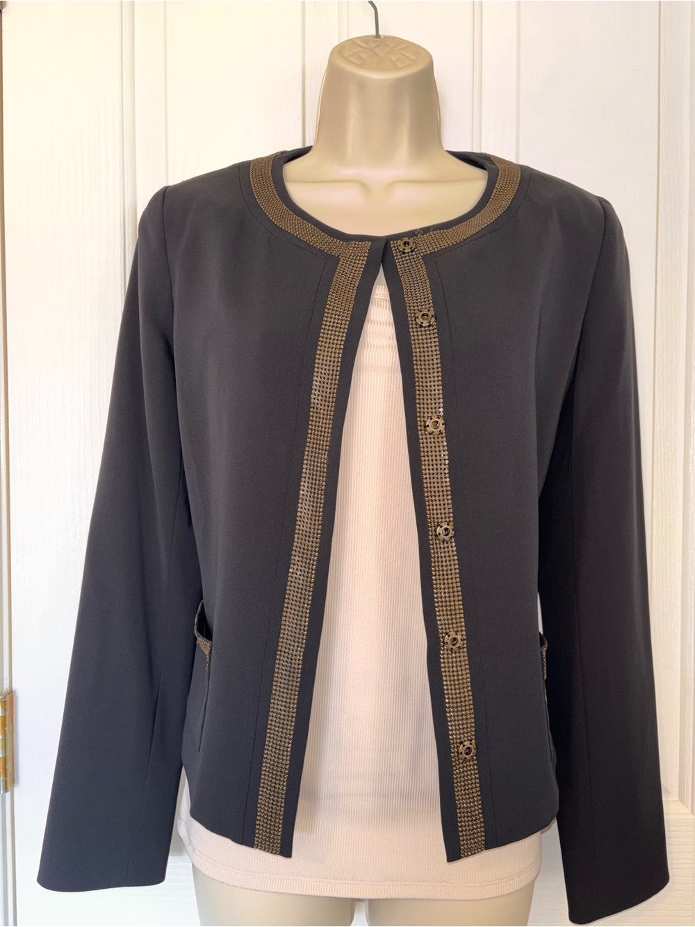 Elie Tahari Black Blazer with Gold Trim